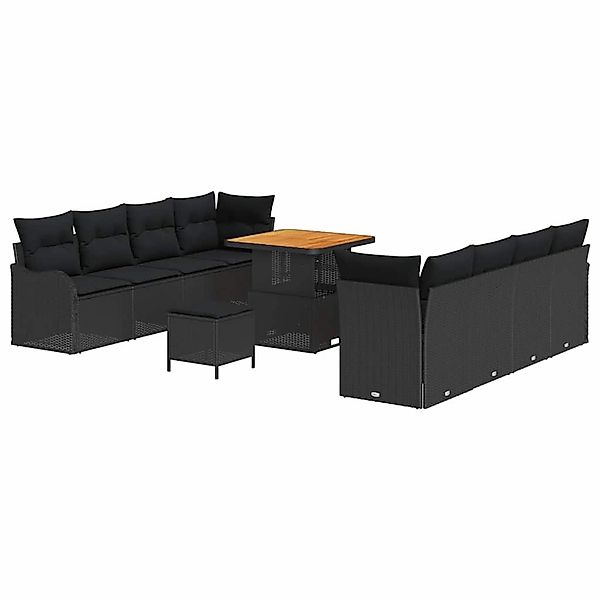 vidaXL 11-Teiliges Garten-Sofa-Set mit Kissen in Schwarz aus Poly Rattan un günstig online kaufen
