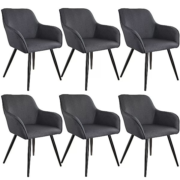 6er Set Stuhl Marilyn Leinenoptik, schwarze Stuhlbeine - dunkelgrau/schwarz günstig online kaufen