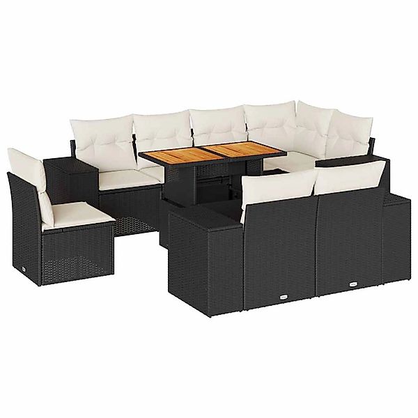 vidaXL 9-Tlg Garten-Sofagarnitur mit Kissen Schwarz Poly Rattan 3327388 günstig online kaufen