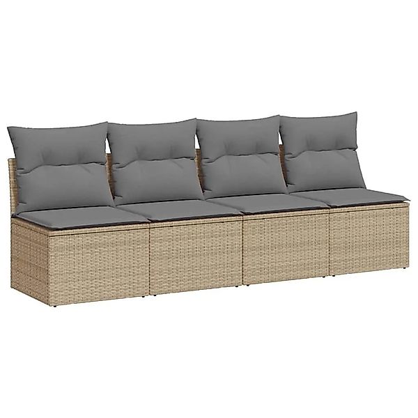 vidaXL Gartensofa mit Kissen 4-Sitzer Beige Poly Rattan 366089 günstig online kaufen