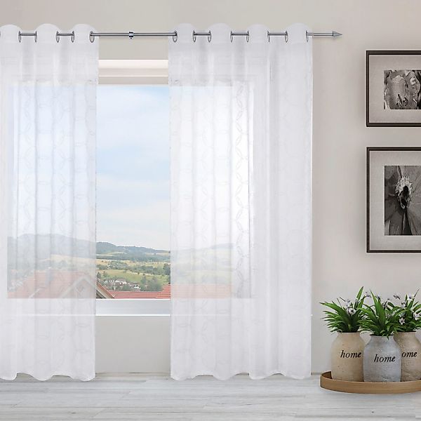 decolife Gardine "Vilda" Ösen 1 Stk. tlg. weiß mit silberfarbigen Akzenten günstig online kaufen