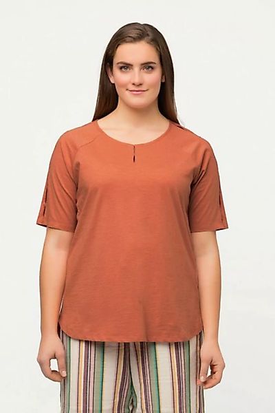 Ulla Popken Rundhalsshirt T-Shirt Cut-Out Rundhals Halbarm Biobaumwolle günstig online kaufen