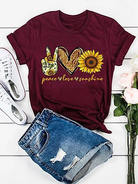 Sunflower Print O-Ausschnitt Kurzarm Casual T-Shirt günstig online kaufen