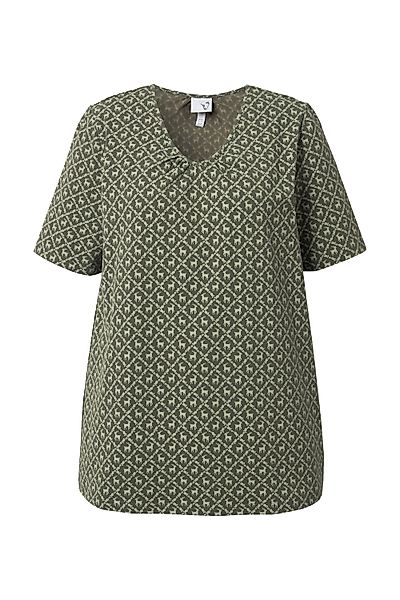 Ulla Popken T-Shirt T-Shirt Trachtenmuster A-Linie günstig online kaufen