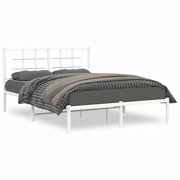 vidaXL Bettgestell, Bettrahmen mit Kopfteil Metall Weiß 140x190 cm günstig online kaufen