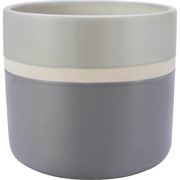 Pflanztopf Keramik Grau-Weiß Gestreift Glänzend Ø 13,7 x 12,4 cm günstig online kaufen