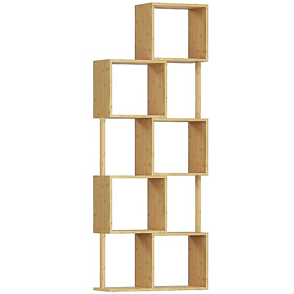 HOMCOM Bücherregal S-förmig mit 5 Ablagen aus Bambus, schmales platzsparend günstig online kaufen