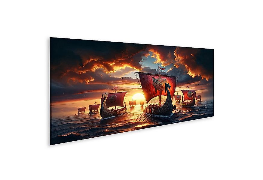 islandburner Leinwandbild Sonnenuntergangsflotte: Wikinger-Langschiffe bere günstig online kaufen