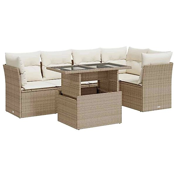 vidaXL 6-Tlg Garten-Sofagarnitur mit Kissen Beige Poly Rattan 3326159 günstig online kaufen