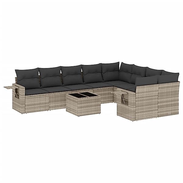 vidaXL 10-Tlg Garten-Sofagarnitur mit Kissen Hellgrau Poly Rattan 3252989 günstig online kaufen