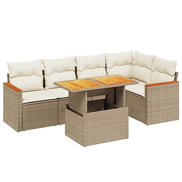 vidaXL 6-Tlg Garten-Sofagarnitur mit Kissen Beige Poly Rattan 3273067 günstig online kaufen