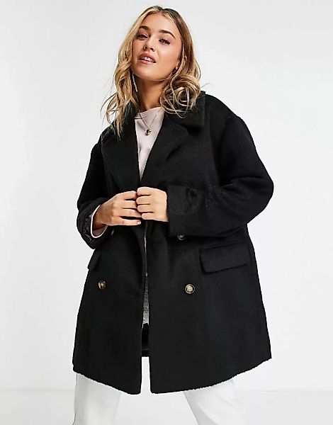 ASOS DESIGN – Zweireihiger Mantel in Schwarz günstig online kaufen