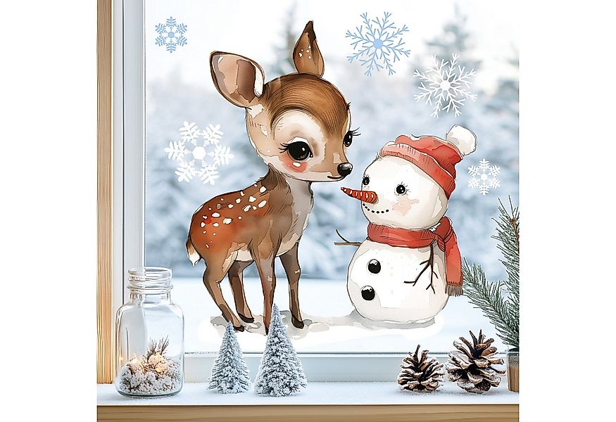 Sunnywall Fensterdekoration Kinderzimmer Fensterbild Winter Reh mit Schneem günstig online kaufen