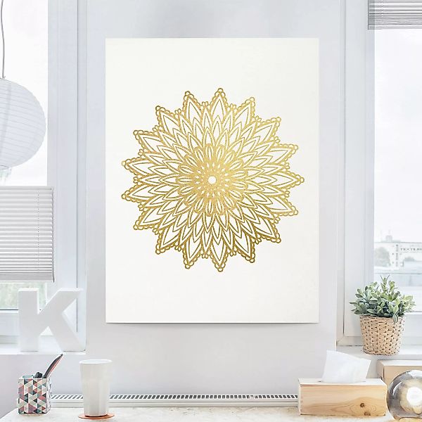 Leinwandbild Mandala Sonne Illustration weiß gold günstig online kaufen
