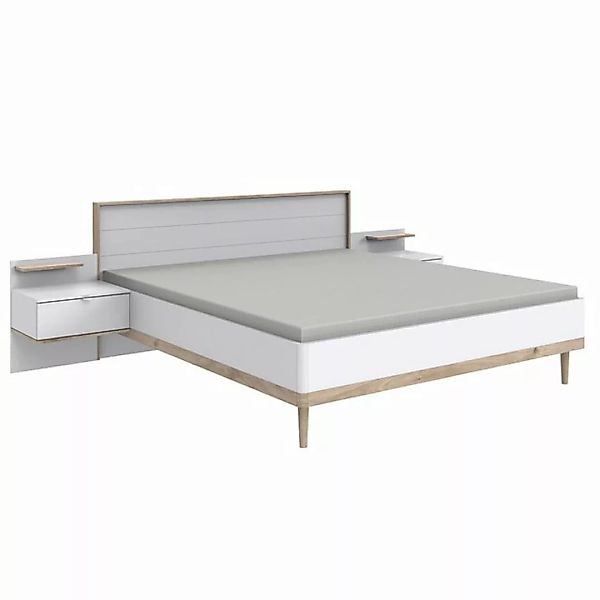 Doppelbett Ehebett, 180x200cm, mit 2 Nachtschränken in weiß mit Eiche Nb. S günstig online kaufen