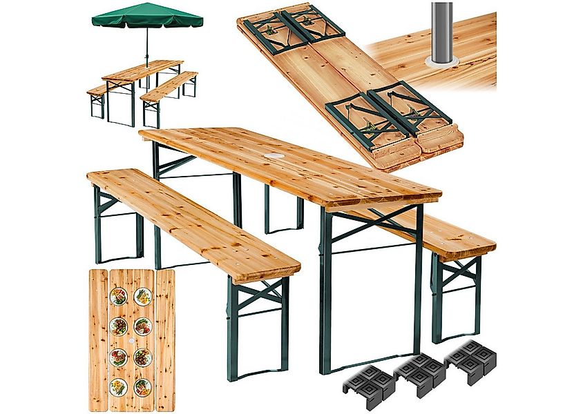 tectake Bierzeltgarnitur Festzeltgarnitur Ludwig 3-tlg. klappbar mit Schirm günstig online kaufen