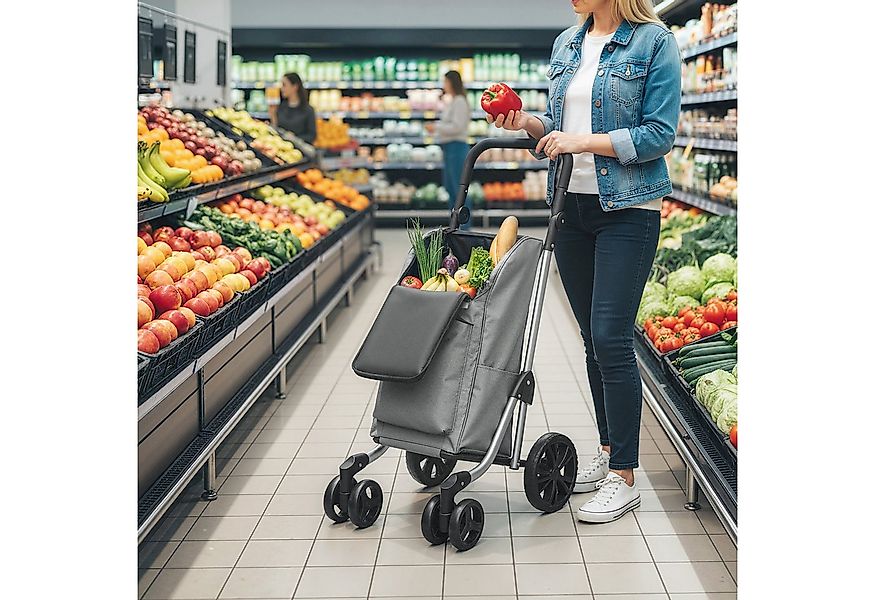 HOMCOM Einkaufstrolley trägt 25 kg, verstellbarer Griff, 46 l, Aluminiumrah günstig online kaufen