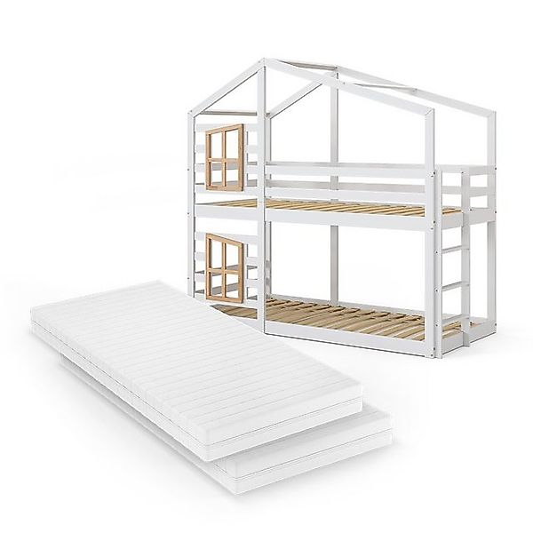 VitaliSpa® Etagenbett Maja, Weiß/Naturholz, 90x200 cm mit 2 Matratzen, mit günstig online kaufen