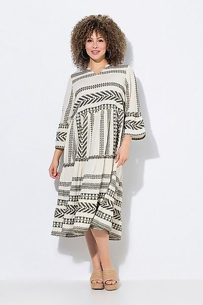 Ulla Popken Midikleid Kaftan-Kleid Volants A-Linie 3/4-Arm günstig online kaufen