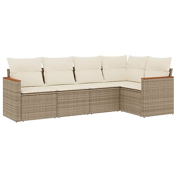 vidaXL 5-Tlg Garten-Sofagarnitur mit Kissen Beige Poly Rattan 3258348 günstig online kaufen