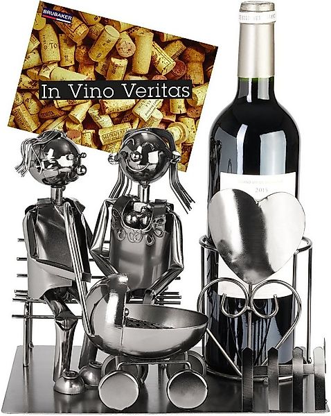 BRUBAKER Weinflaschenhalter Paar auf Bank mit Baby - Metall Flaschenhalter, günstig online kaufen