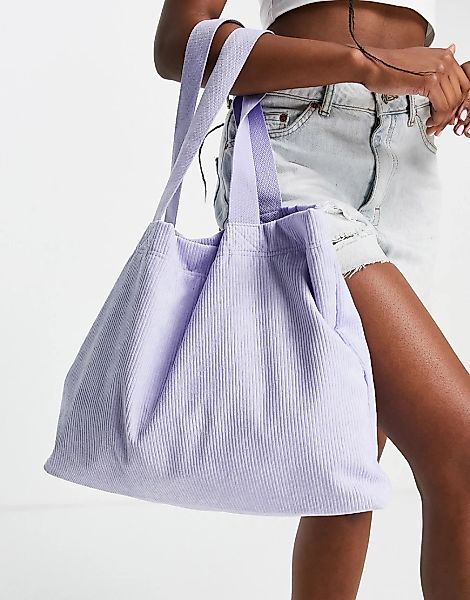 Accessorize – Shopper-Tasche aus Cord in Flieder-Violett günstig online kaufen