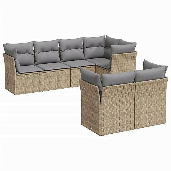 vidaXL 7-tlg Garten-Sofagarnitur mit Kissen Beige Poly Rattan Modell 37 günstig online kaufen