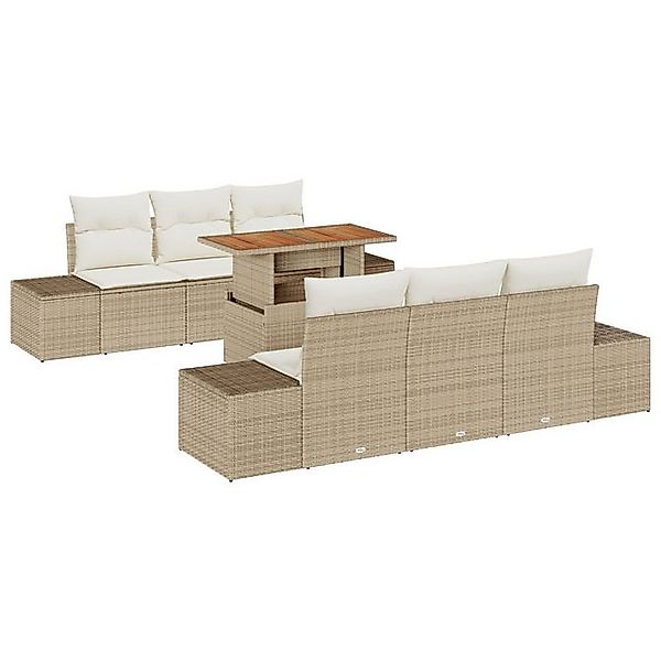 vidaXL Loungesofa 7-tlg. Garten-Essgruppe mit Kissen Beige Poly Rattan, 7 T günstig online kaufen