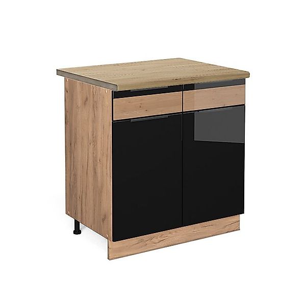 Vicco Küchenunterschrank Fame-Line Schwarz Eiche hochglanz/Goldkraft Eiche günstig online kaufen