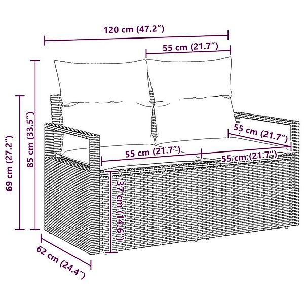 vidaXL Garten-Sofa-Set mit Kissen 8-Tlg Beige Poly Rattan 3347735 günstig online kaufen