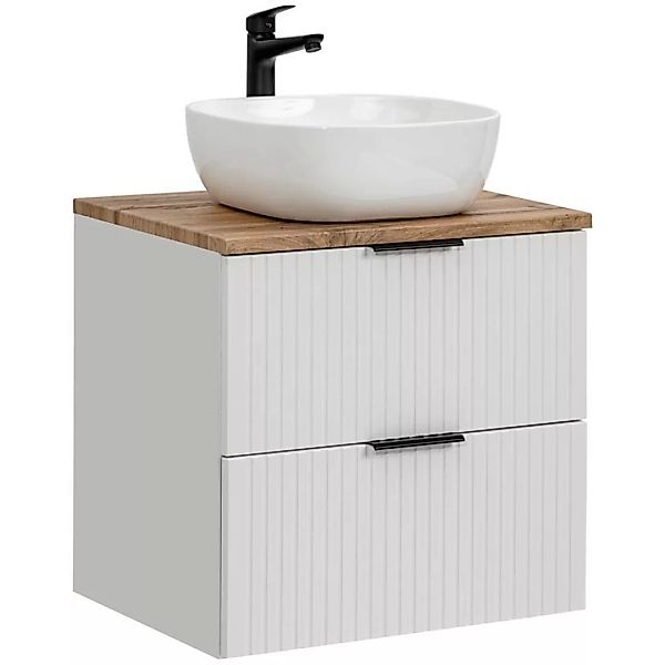 Badmöbel Waschtisch Unterschrank Set 60 cm matt weiß mit Wotaneiche, 2 Soft günstig online kaufen