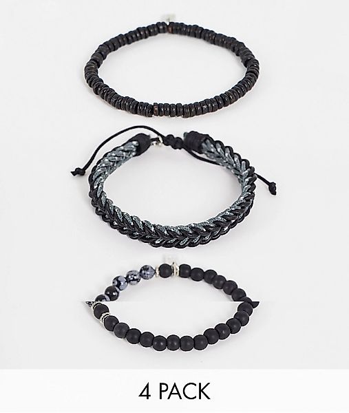 Icon Brand – 4er-Pack Perlenarmbänder in Grau günstig online kaufen
