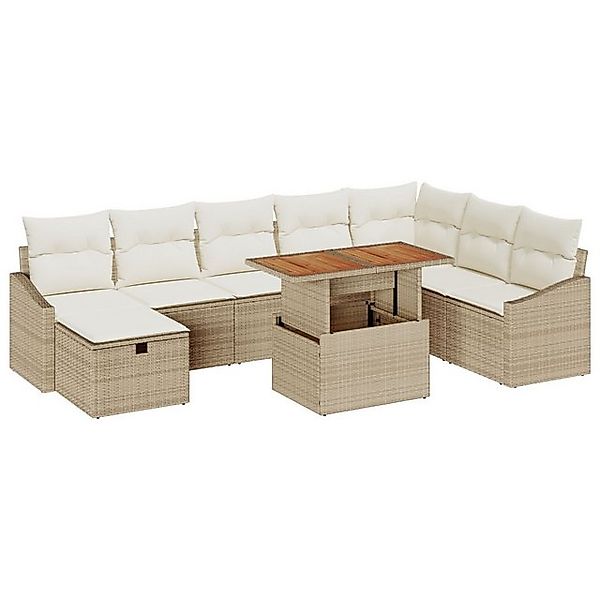 vidaXL Loungesofa 9-teiliges Garten Sofa Set mit Kissen Beige Poly Rattan, günstig online kaufen
