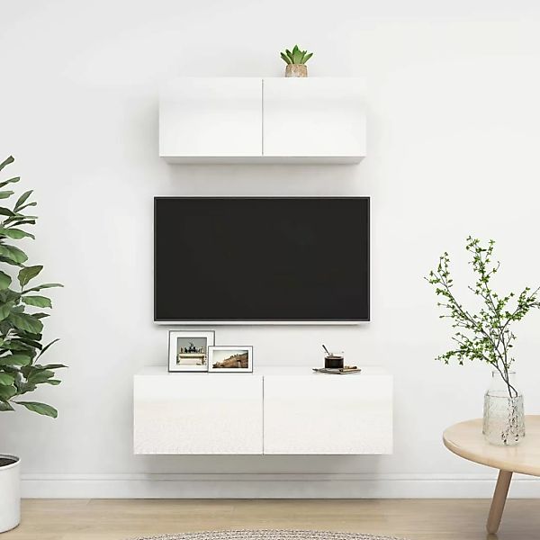vidaXL Kleiderschrank 2-tlg TV-Schrank-Set Hochglanz-Weiß Spanplatte günstig online kaufen