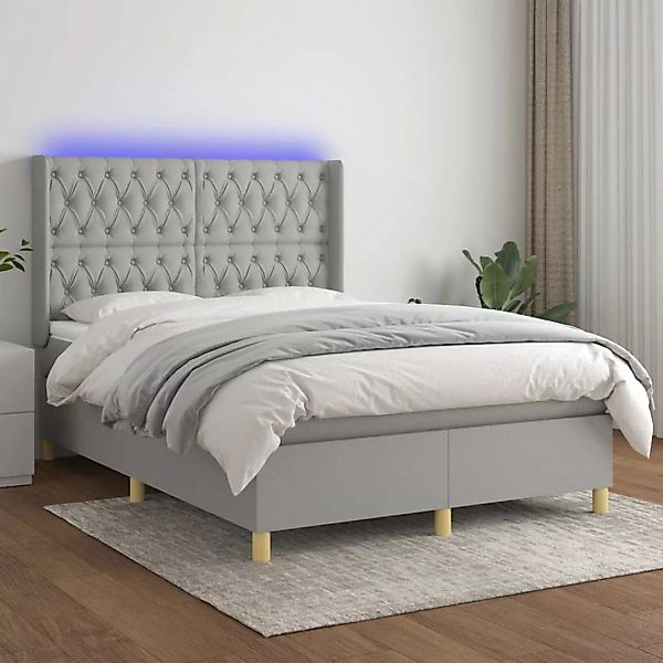 vidaXL Boxspringbett Boxspringbett mit Matratze LED Hellgrau 140x200 cm Sto günstig online kaufen