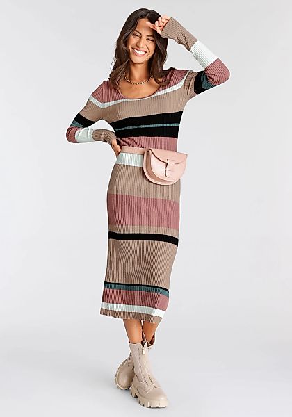 Laura Scott Strickkleid in Midiform mit tollem Streifendesign günstig online kaufen