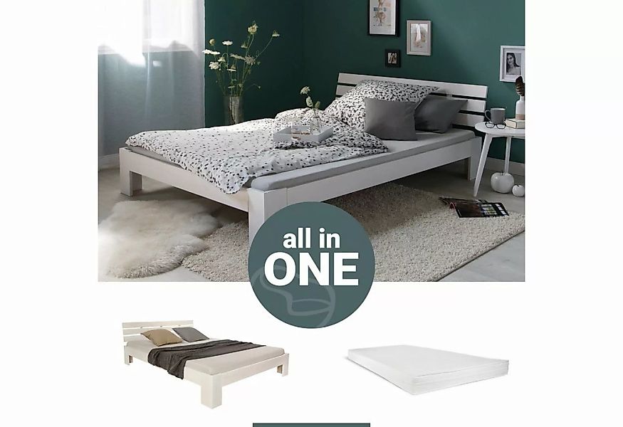 Homestyle4u Holzbett Doppelbett mit Matratze Lattenrost 120x200 cm Bett günstig online kaufen