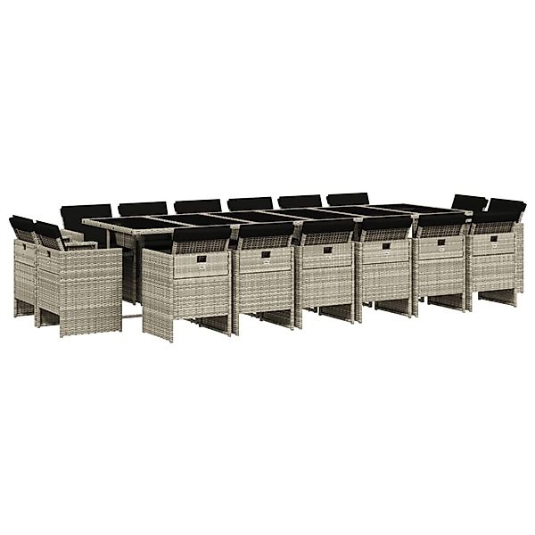 vidaXL 17-Tlg Garten-Essgruppe mit Kissen Hellgrau Poly Rattan 3210707 günstig online kaufen