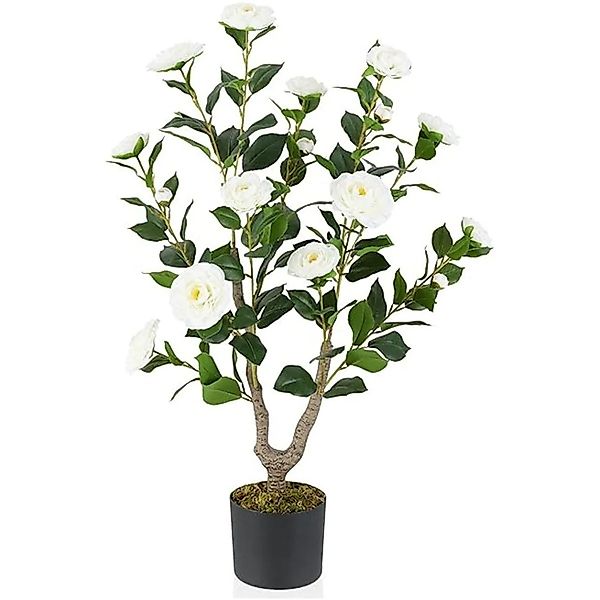 Costway Kunstbaum mit 16 Blüten und 116 Blättern Weiß 90 cm günstig online kaufen