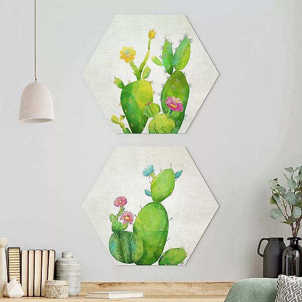 2-teiliges Hexagon-Alu-Dibond Bild Kaktusfamilie Set I günstig online kaufen