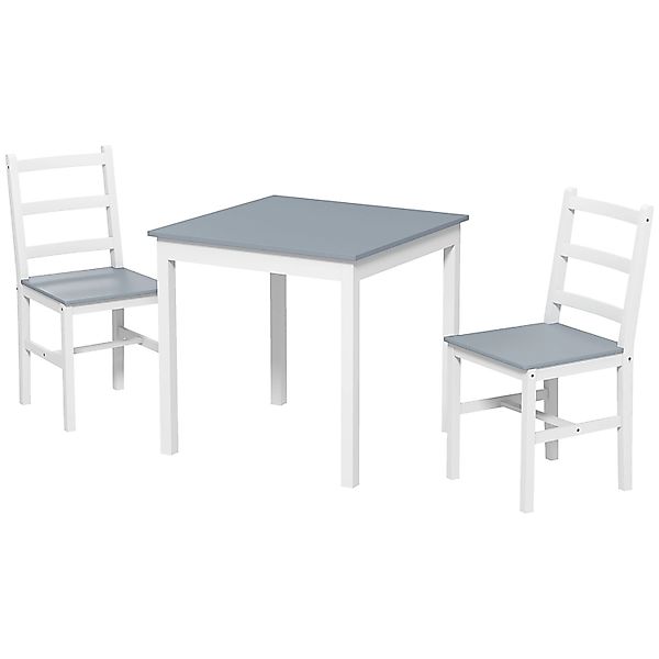 HOMCOM Essgruppe mit 2 Stühle Kiefernholz Grau 75L x 75B x 73H cm günstig online kaufen