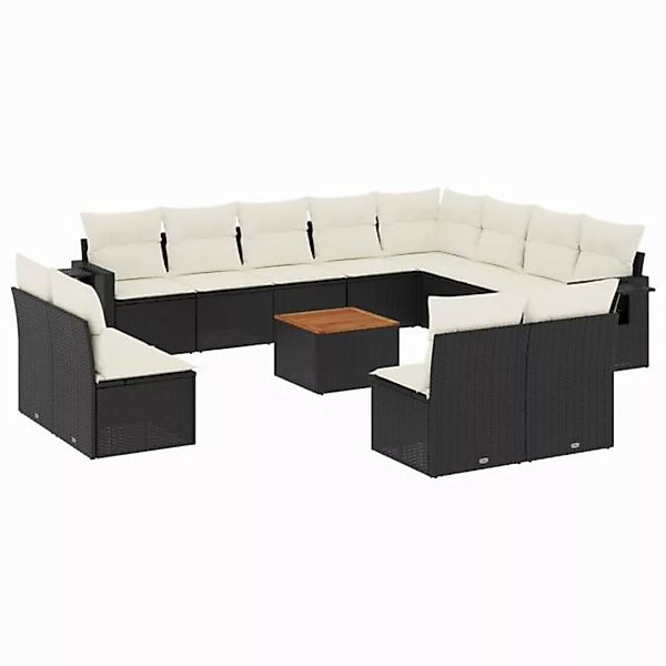 vidaXL Sofaelement 13-tlg. Garten-Sofagarnitur mit Kissen Schwarz Poly Ratt günstig online kaufen