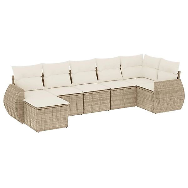 vidaXL 7-Tlg Garten-Sofagarnitur mit Kissen Beige Poly Rattan 3254015 günstig online kaufen