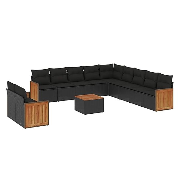 vidaXL 12-Tlg Garten-Sofagarnitur mit Kissen Schwarz Poly Rattan 3227812 günstig online kaufen