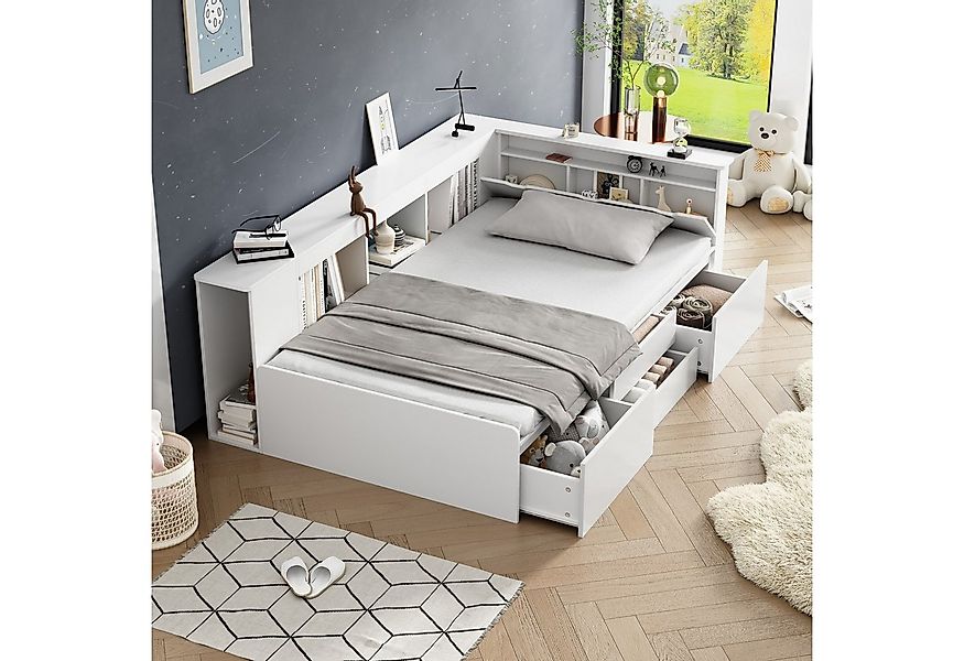 Ulife Kinderbett Jugendbett, Einzelbett mit Schubladen,Bücherregal und Stau günstig online kaufen