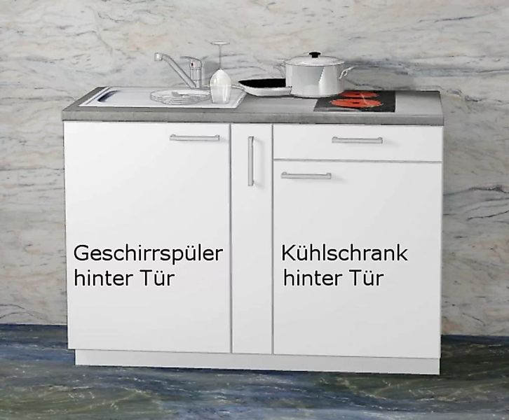 Miniküche MANKAMINI 22 (Höhe XXL) Alpinweiß, 135 cm mit Kochfeld/Kühlschran günstig online kaufen