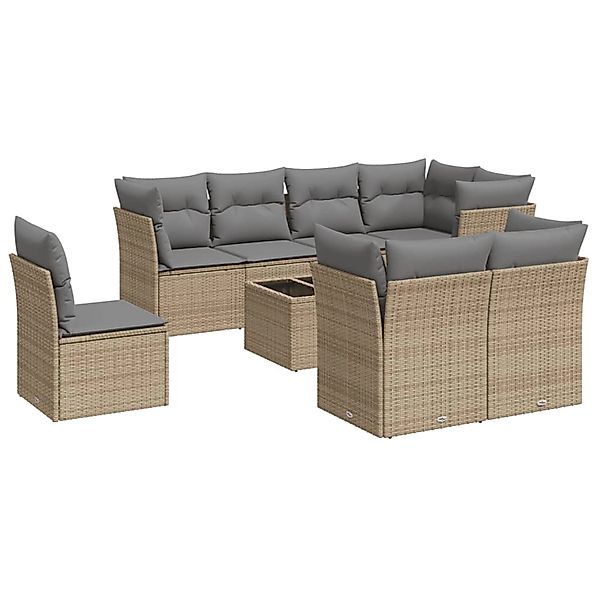 vidaXL 9-Tlg Garten-Sofagarnitur mit Kissen Beige Poly Rattan 3249778 günstig online kaufen