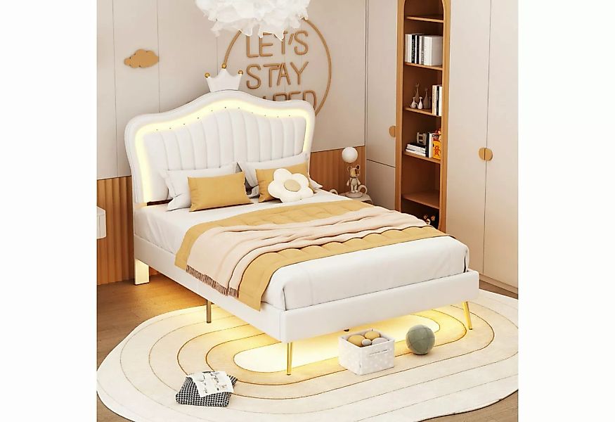 Blusmart Bettgestell Kinderbett Polsterbett mit LED-Leuchten (Kunstleder-Ei günstig online kaufen