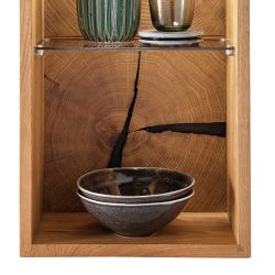 Hängeregal Wildeiche geölt mit Hirnholz Rückwand ein Glasboden günstig online kaufen