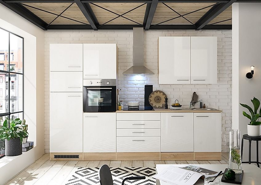 BEGA BBK Küchenzeile in Weiß Hochglanz-Eiche Sonoma Dekor - 310x211x60 (BxH günstig online kaufen